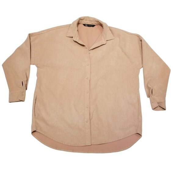 Zara Pinky Nude Corduroy Ribbed Button Down Collared With Pockets XSmall Women's - Picture 1 of 9